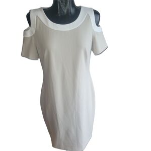 Tommy Hilfiger Beige Short Sleeve Cold Shoulder Sheath Dress 12